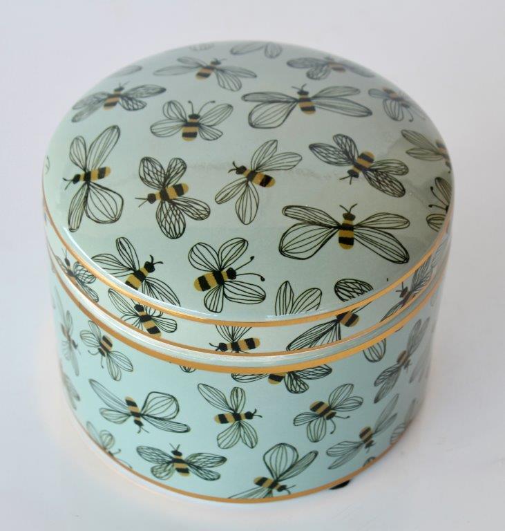 Duck Egg Blue With Bees Box With Lid
